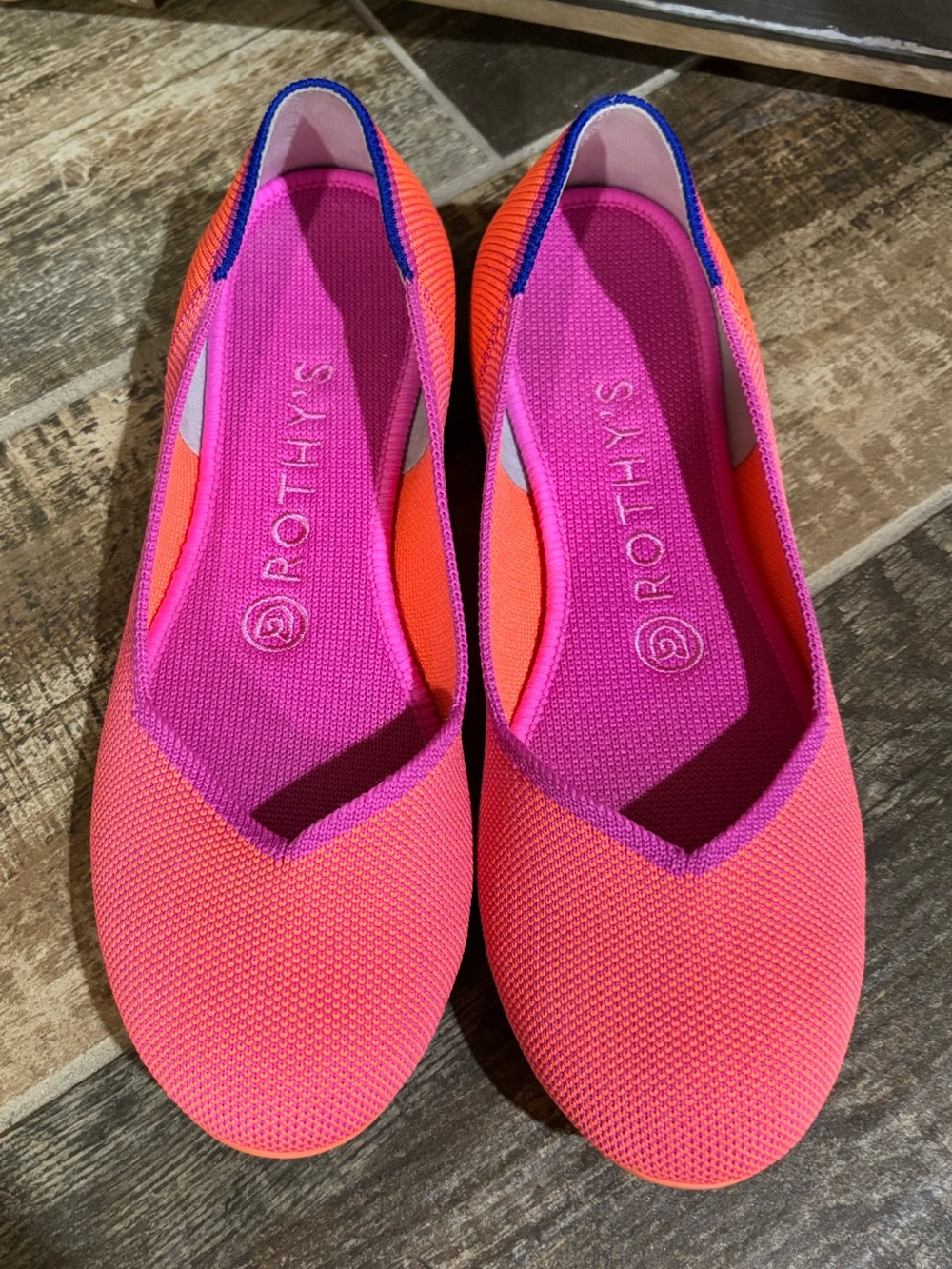Rothy's Coral and Hot Pink Slip-On Round Toe Ballet Flats 7